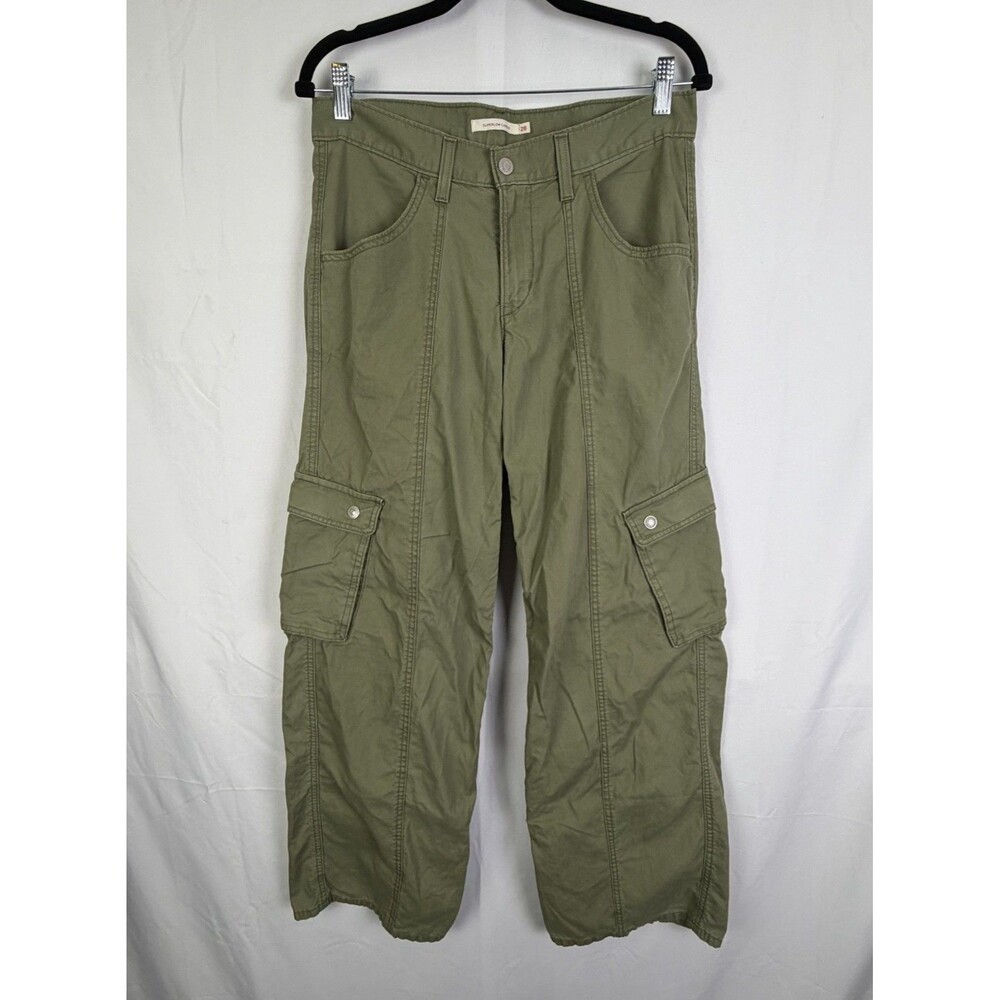 Levi Superlow Cargo Pants Womens 28 Cotton Wide Leg Y2k Festival Boho Skater EUC